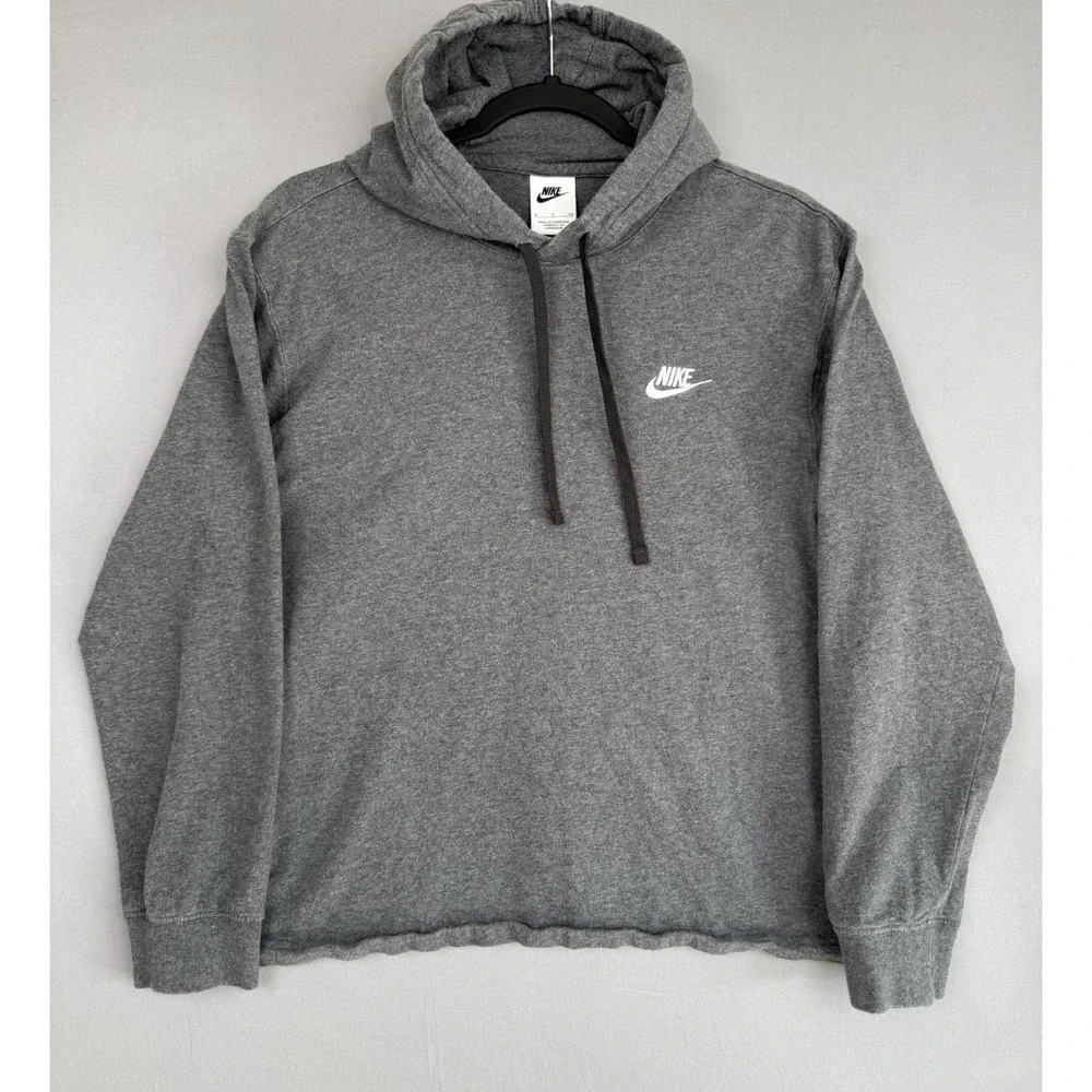 Nike Sportswear Gray Fleece Hoodie Womens Small S Hooded Pullover Sweatshirt Y2K
